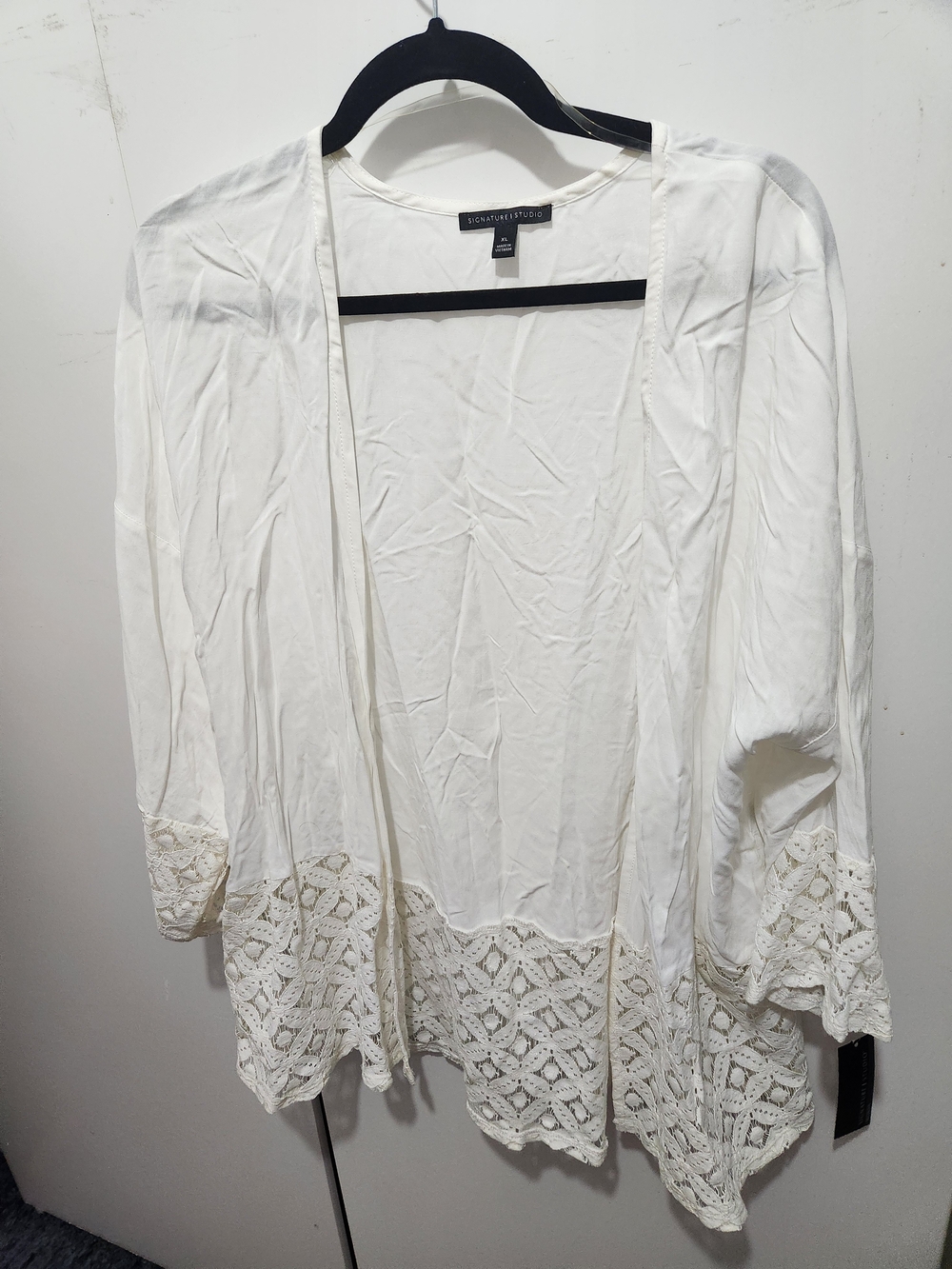 Signature Studio Ivory Crochet Lace Open-Front Summer Cover Up